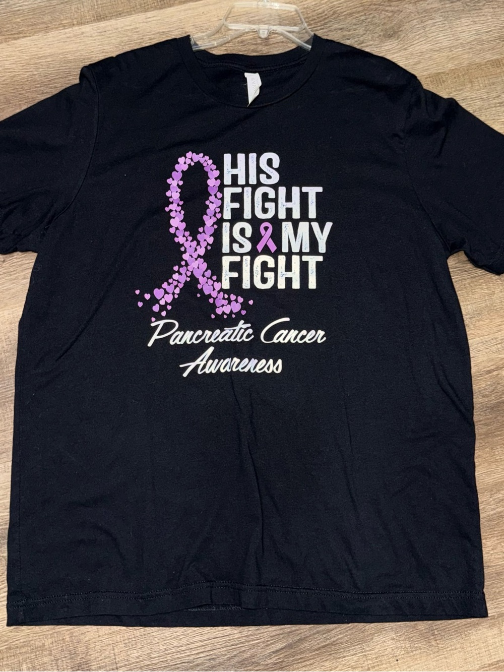Pancreatic Cancer Awareness "His Fight Is My Fight" Black Graphic Tee. Size XL.